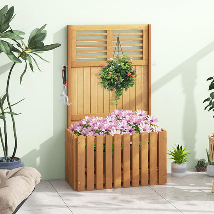 Dreamade Set of 1/2 Raised Garden Bed with Trellis, 41” Wooden Potted Plant Box w/Privacy Screen