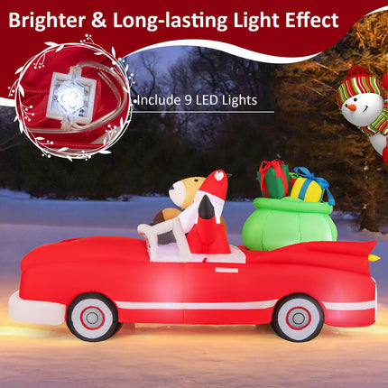 Dreamade 7.7 FT Long Lighted Xmas Inflatable Santa Claus & Reindeer Driving Red Car Gift Boxes