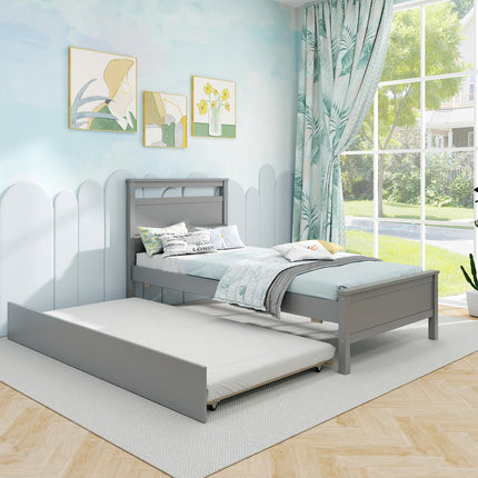 Dreamade Trundle Bed Twin, Wood Day Bed Frame with Headboard & Footboard