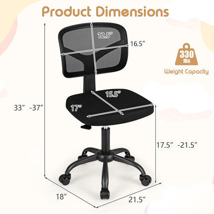 Dreamade Armless Kids Desk Chair | Rolling Study Chair with Wheels & Adjustable Height