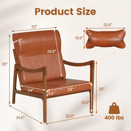 Dreamade Faux Leather Upholstered Armchair with Lumbar Pillow for Living Room & Bedroom