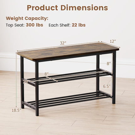 Dreamade 3-Tier Shoe Bench 32" L Shoe Organizer Storage Bench with Metal Slat Shelves & Seat