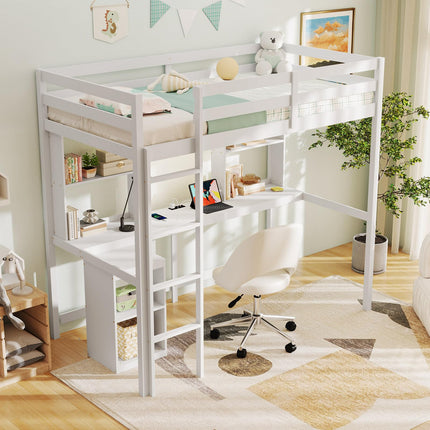 Dreamade Twin Loft Bed with Desk and Hutch for Dorm Apartment