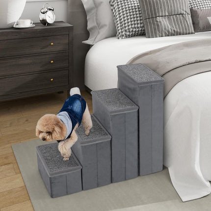 Dreamade Dog Stairs with Storage 23" H Folding 4 Step Pet Stairs for Small and Medium Dogs