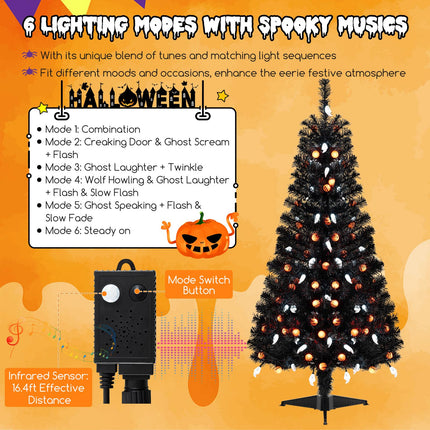 Dreamade 4.5 FT Pre-Lit Halloween Tree with 6 Lighting Modes with Spooky Music Sync