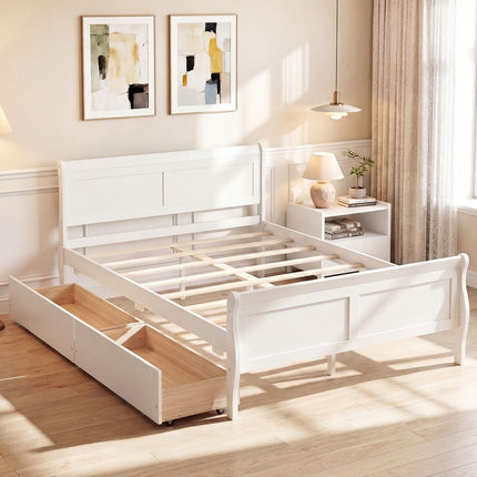 Dreamade Twin/ Full/ Queen Bed with 2 Storage Drawers Wood Platform Bed with Headboard & Footboard