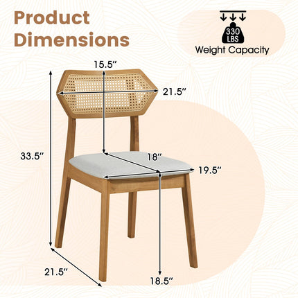 Dreamade Wood Dining Chairs Set of 2/4 Rattan Upholstered with Solid Wood Frame
