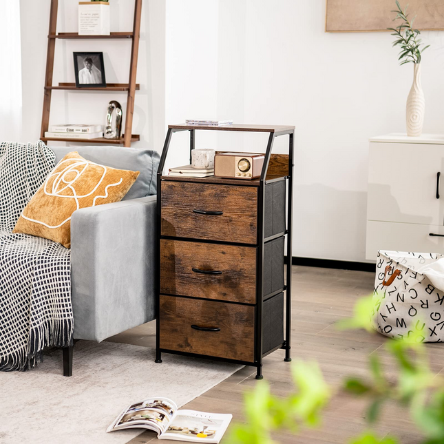 Dreamade 3 Drawers Dresser, Storage Tower w/ 3 Foldable Fabric Drawers & Open Shelves