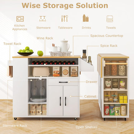Dreamade Rolling Kitchen Island Cart w/Drop Leaf