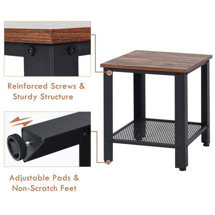 Dreamade Nightstand Side Table 2-Tier W/Adjustable Feet, Storage Shelf and Metal Frame