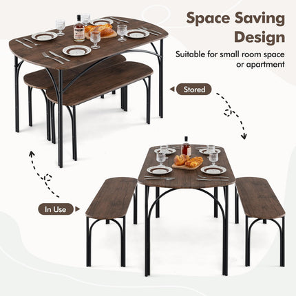 Dreamade Dining Table Set for 4, Modern Oval Kitchen Table Set with 2 Benches, Metal Frame