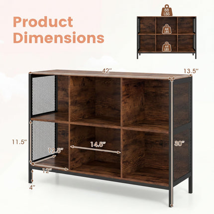 Dreamade Industrial Accent 42" Wide Bookcase with 6 Cubes