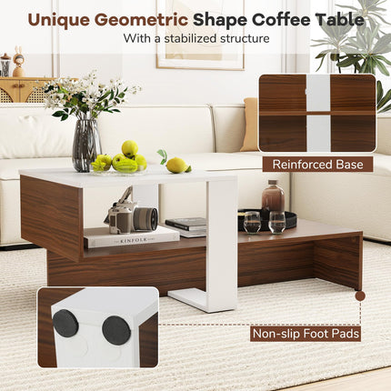 Dreamade 2 Tier Coffee Table with Storage for Living Room Reception Room