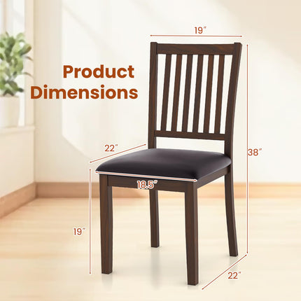 Dreamade Wooden Dining Chairs Set, Upholstered Kitchen Chairs w/Slat Back, Wear-Resistant PVC Leather