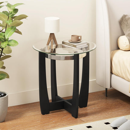 Dreamade Round Glass End Table - 24’’ Side Table with Tempered Glass Top