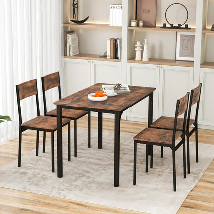 5 Piece Dining Table Set Industrial Style Kitchen Table and Chairs for 4-Rustic Brown