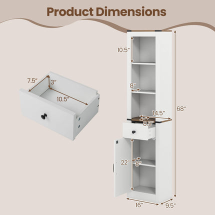 Dreamade 68 inch Tall Bathroom Cabinet with Barn Door Narrow Slim Storage Organizer Unit with Drawer