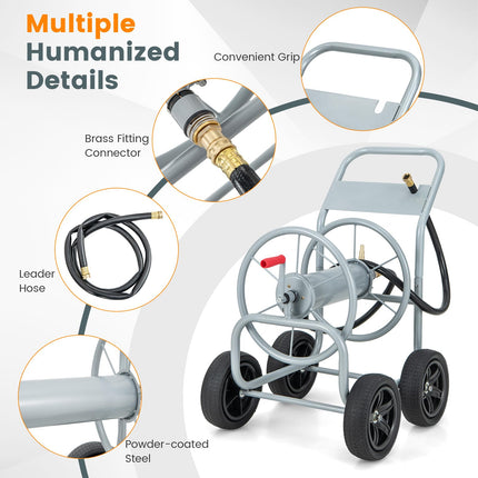 Dreamade Garden Hose Reel Cart - Water Hose Cart with 4 Wheels & Non-slip Grip