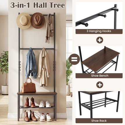 Dreamade 3 in 1 Hall Tree with Bench and Shoe Storage