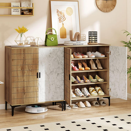 Dreamade Shoe Cabinet 4-Tier Wooden Shoe Rack Cabinet(Marble Pattern Door)
