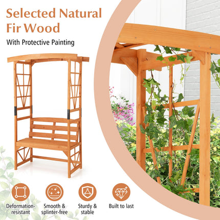 Dreamade Garden Arbor with Bench - Wooden Garden Arch Trellis for Climbing Plants Vines, 2-Person Outdoor Bench
