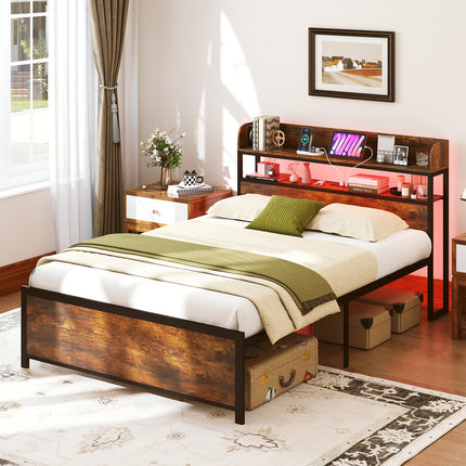 Dreamade Metal Platform Bed Frame with Storage Headboard
