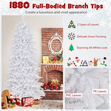 Dreamade 7ft Pre-Lit White Christmas Tree with Wheels & 900 Warm White LED Lights