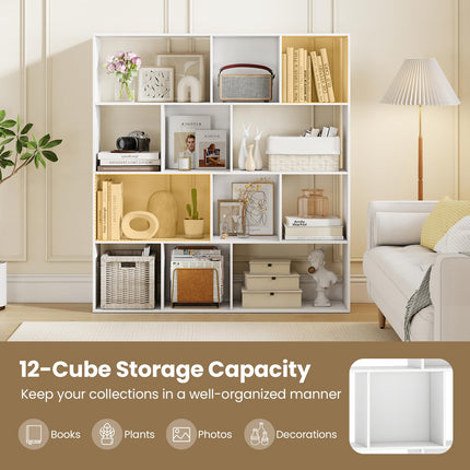 Dreamade Open Shelf Bookcase 4-Tier Modern Bookshelf with 12 Storage Compartments