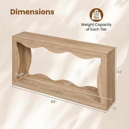 Dreamade 63" Farmhouse Console Table | 2-Tier Wavy Entryway Table with Built-in Storage Space