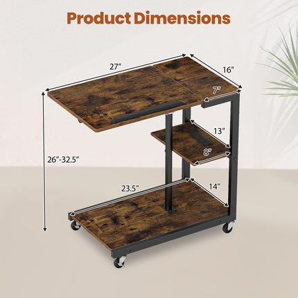 Dreamade C Shaped End Table Set 2 w/Charging Station Tiltable Tabletop Wheel