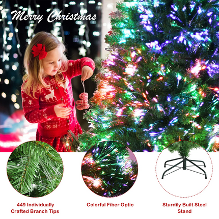 Dreamade Fiber Optic Artificial Christmas Tree, Pre-lit Premium Spruce Tree with Solid Metal Stand - DreamadeUS