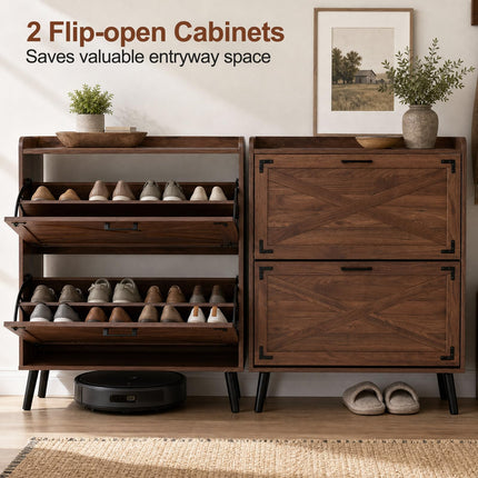 Dreamade Freestanding Slim Farmhouse Shoe Storage Cabinet with 2 Flip Drawers