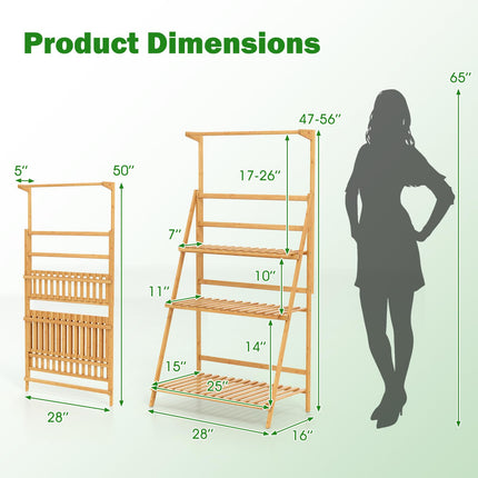 Dreamade Plant Stand Indoor Outdoor - Bamboo 3-Tier Hanging Tall Ladder Flower Pot Display Organizer Rack