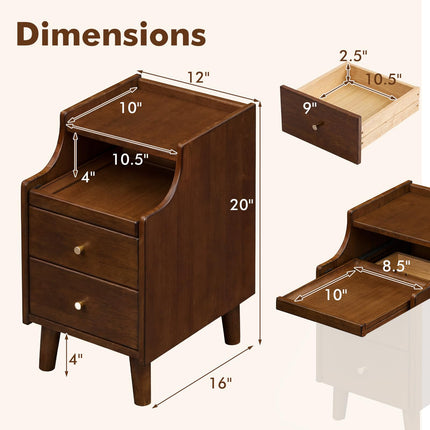 Dreamade 12'' Slim Wood Bedside Table w/Pull-Out Tray & Cable Hole (1/2)