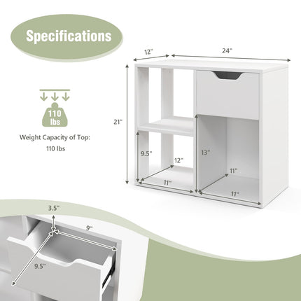 Dreamade 3 Cube Bookcase with Drawer, 2 Tier Bookshelf for Small Space, Modern Freestandin
