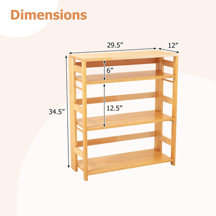 Dreamade 4-Tier Bookshelf, 34.5" Floor Storage Shelf w/Rubber Wood Frame, Anti-Toppling Kits, Side Fences