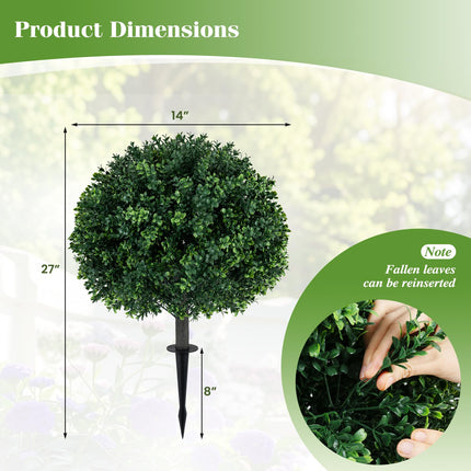 Dreamade 27" Artificial Boxwood Topiary Trees Set of 2 with Ground Spikes