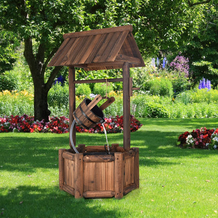 Dreamade Wishing Well Water Fountain Rustic Wooden Outdoor Garden Decorative Fountain Backyard w/ Electric Pump