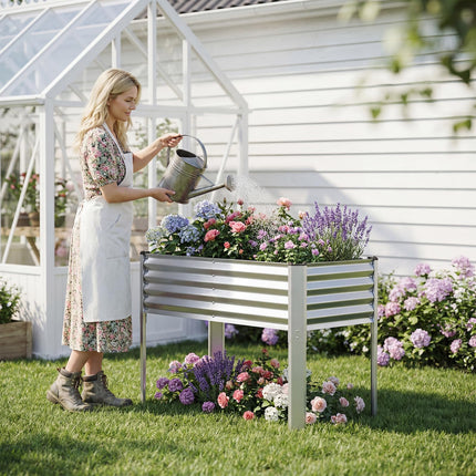 Dreamade Galvanized Raised Garden Bed with Legs Set 1/2 46"x24"x31" Metal Elevated Planter Box