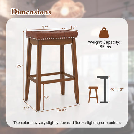 Dreamade Bar Stools Set, 29" Counter Height Bar Stools w/Saddle Seat, Footrest, Rivet, Button Tufted, Rubber Wood Frame