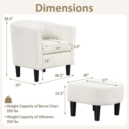 Dreamade Modern Accent Chair with Ottoman, Upholstered Teddy Velvet Barrel Club Chair w/Footrest