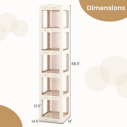Dreamade 5-Tier Foldable Rotating Bookshelf w/Swivel Base | 360° Revolving Bookshelf Tower