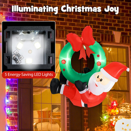 Dreamade Christmas Inflatables, 4FT Blow up Santa Claus w/LED Lights & Christmas Wreath