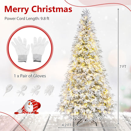 DREAMADE 6/7ft Pre-Lit Flocked Christmas Tree 513 Hinged PE Branch Tips