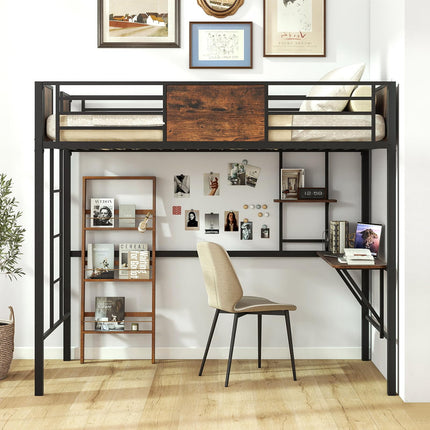 Dreamade Twin Loft Bed with Desk - Heavy-Duty Metal Bed Frame w/Safety Guardrail