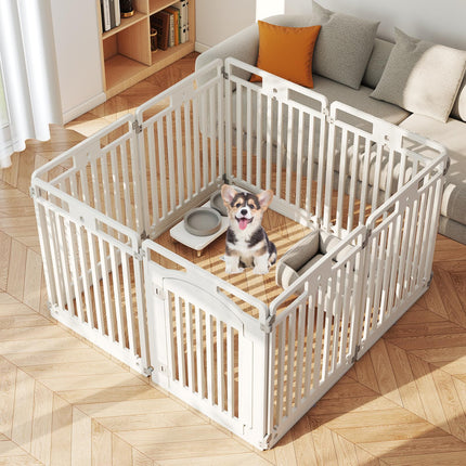 Dreamade 8/16 Panel Dog Playpen 32'' Tall Plastic Pet Fence with Lockable Door