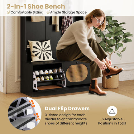 Dreamade 4-In-1 Hall Tree Entryway Bench with Coat Rack & Flip Drawers