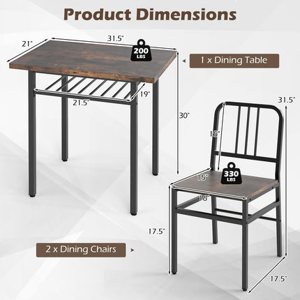 Dreamade 3-Piece Dining Table Set | Rectangular Kitchen Table with Storage Rack and 2 Dining Chairs