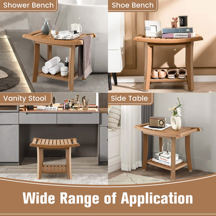 Dreamade Shower Bench, HDPE Waterproof Shower Stool with Storage Shelf