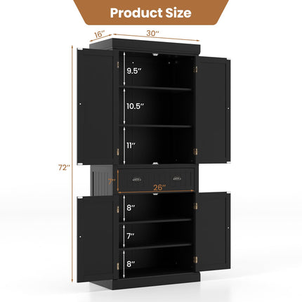Dreamade Pantry Organizers and Storage, 72" Tall Kitchen Cabinet with 2-Door Cabinets & Drawer, Buffet Sideboard